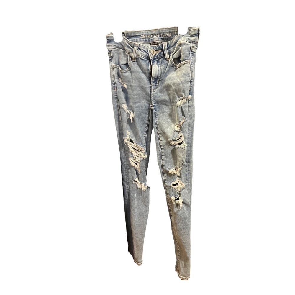 AMERICAN Eagle Outfitters Blue Jeans Jegging Shredded Distressed Stretch 2